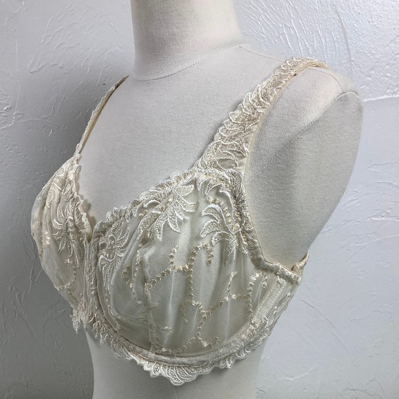Lunaire Seville Shear Lace Full Coverage Ivory Wired Bra SZ 38D EUC - Picture 3 of 12